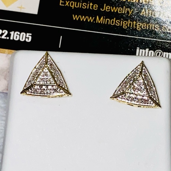 10k solid gold real diamond triangle custom designed earrings, FREE APPRAISAL! - Picture 6 of 8